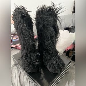 Furry black knee boots ( dolls kill )